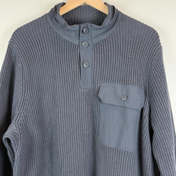 Duluth Trading Co Sweater Mens Large Blue Knit Ribbed Brigadier Button Mock Neck - Picture 3 of 9